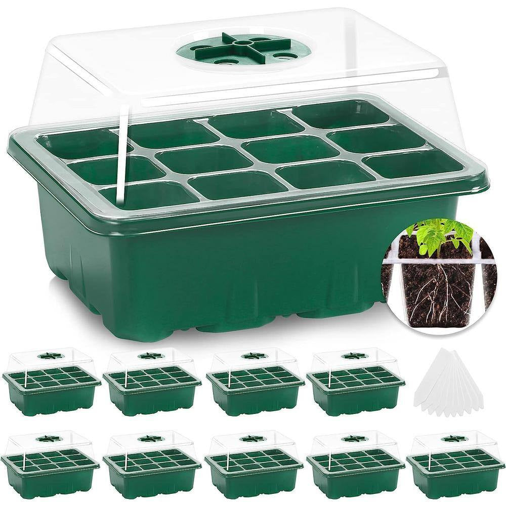 10 Packs Seed Starter Tray Kit with Humidity Dome and Base Includes Mini Greenhouse Germination Trays Plastic