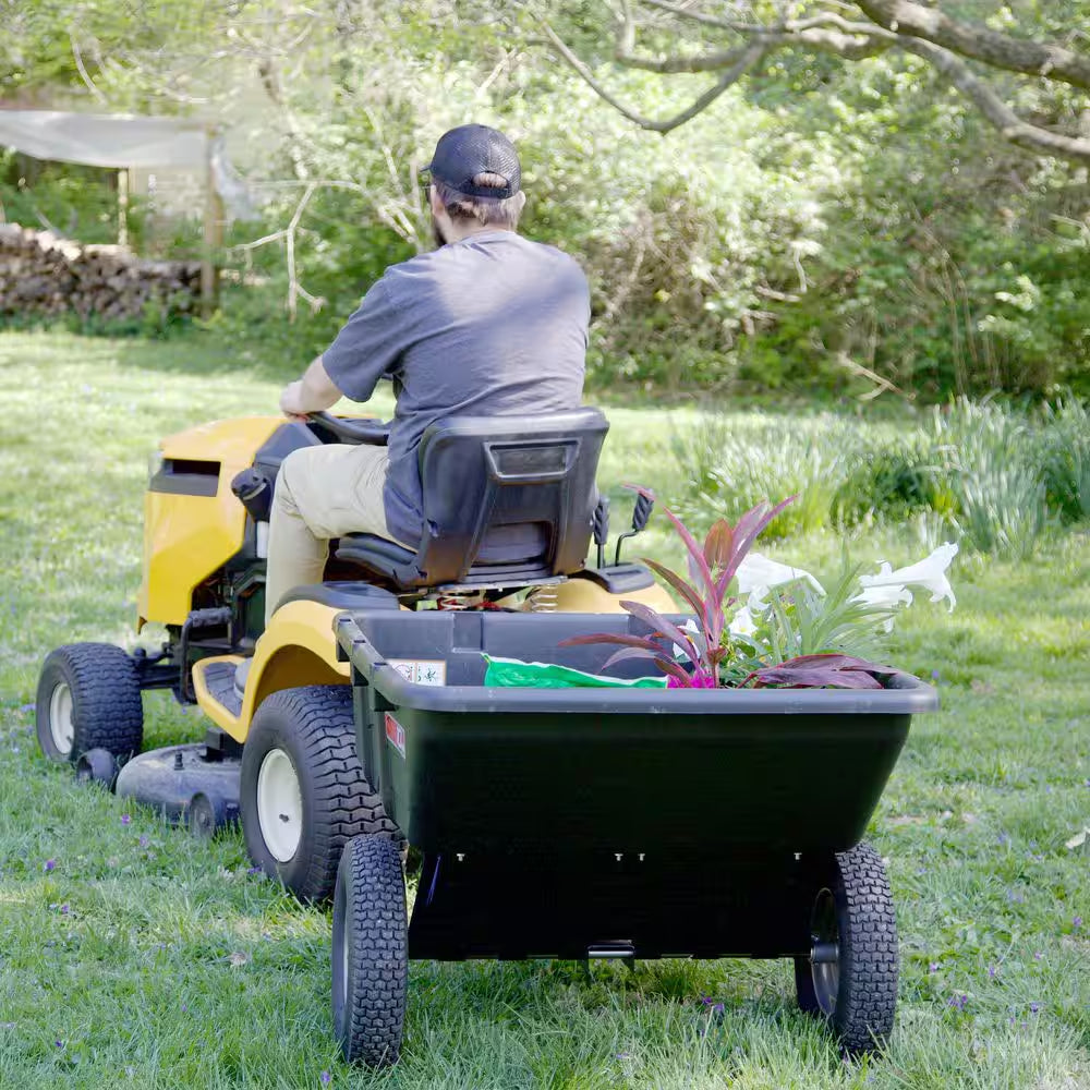 650Lbs. 10Cu.Ft. Tow-Behind Lawn Mower Trailer Dump Cart W/ Compression-Molded Poly Bed for Lawn Tractors and ZTR Mowers