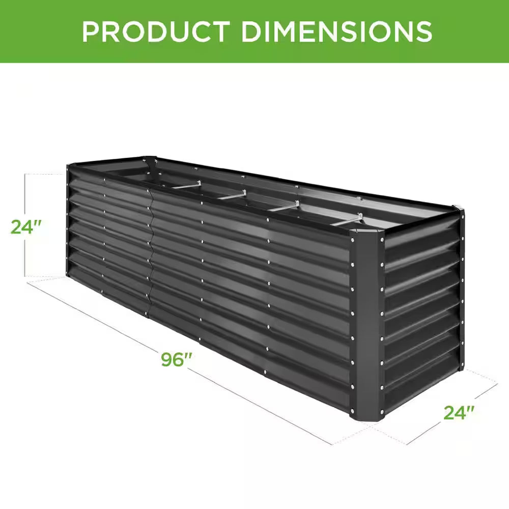 8 Ft. X 2 Ft. X 2 Ft. Gray Rectangular Steel Raised Garden Bed Planter Box for Vegetables, Flowers, Herbs