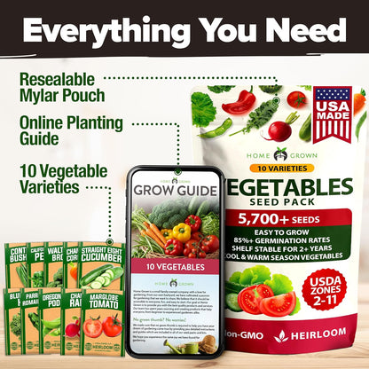 10 Variety Survival Seed Vault 2000+ USA Grown Heirloom Non-Gmo Vegetable Seeds for Planting, High Germination, Garden Starter Kit, Emergency Food Supply, Indoor Outdoor