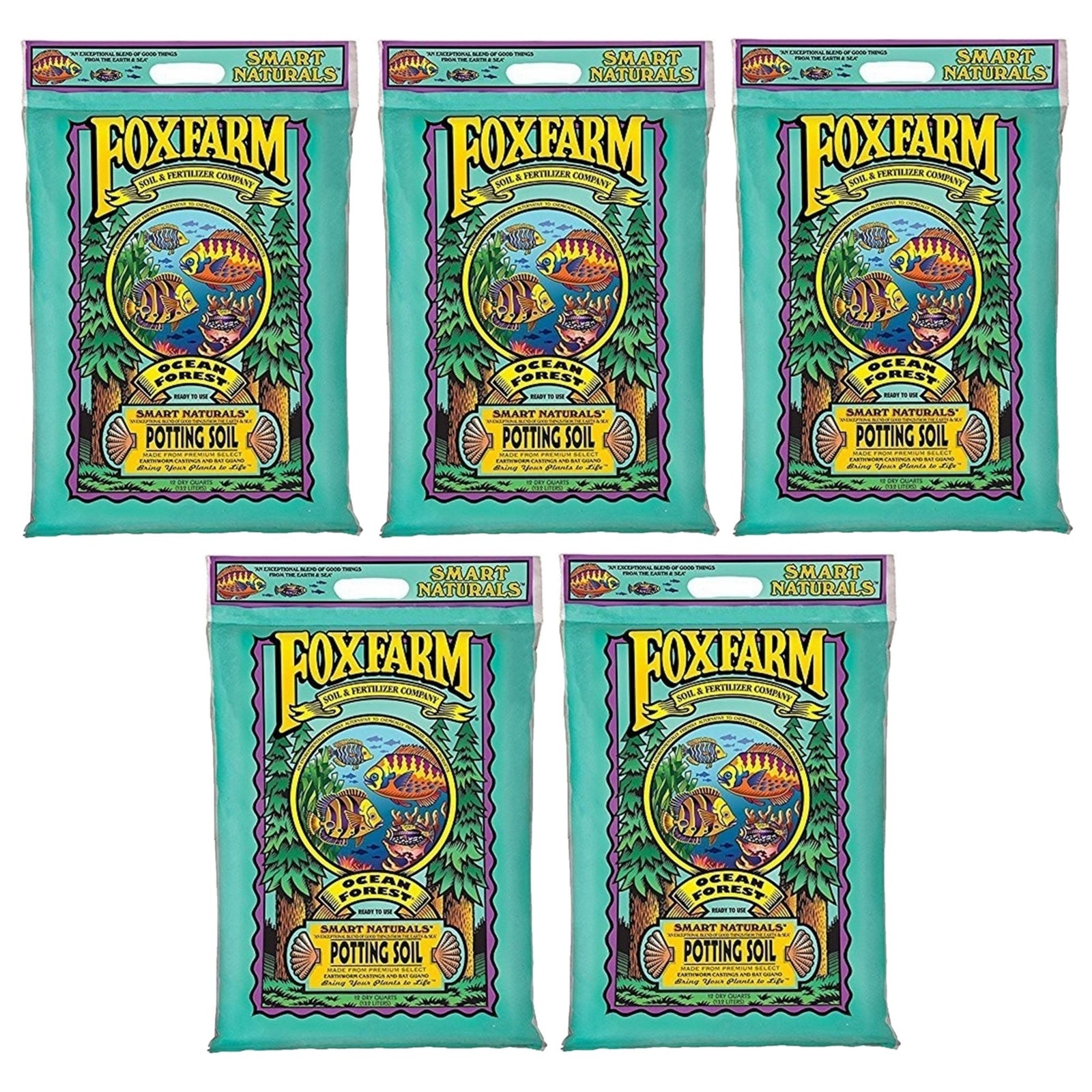 Foxfarm Ocean Forest Potting Soil to Retain Excess Moisture, 12Qt (5 Pack)