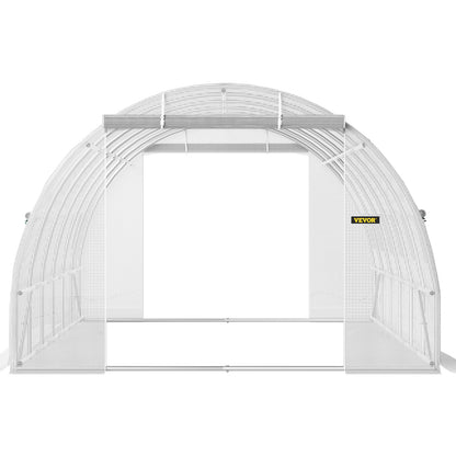 VEVOR Walk-In Tunnel Greenhouse, 20 X 10 X 7 Ft Portable Plant Hot House W Galvanized Steel Hoops, 3 Top Beams, Diagonal Poles, 2 Zippered Doors & 12 Roll-Up Windows, White
