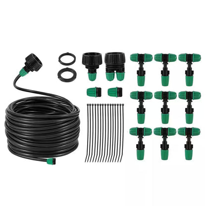 Automatic Misting Cooling System Adjustable Barbed Drip Irrigation Kit with 1/4 Inch Tubing for Patio Greenhouse Garden