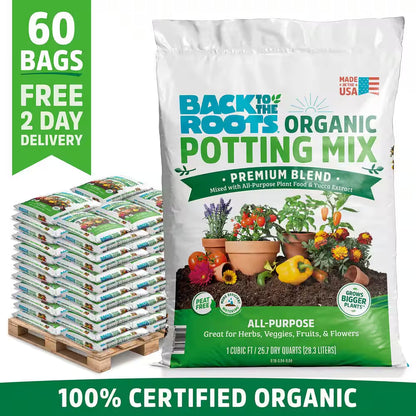 Organic Bulk Potting Mix Soil Pallet (60 1 Cu. Ft. Bags) , Premium Moisture Control Blend with Organic Fertilizer