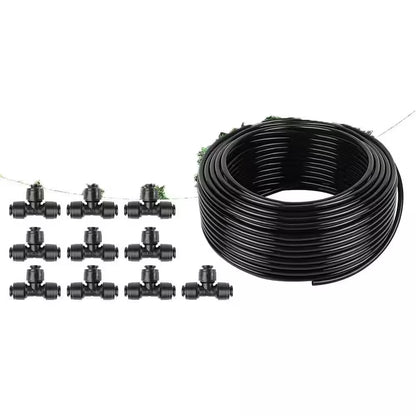 100 Ft. 1/4 In. Drip Irrigation Tubing with 10 Pack Push-To-Connect Tee Fittings for Garden Watering System