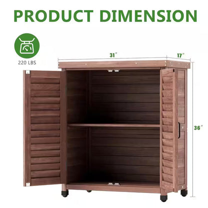 Outdoor Storage Cabinet, Potting Bench Table with Metal Top, Wooden Patio Furniture, Garden Workstation, Brown