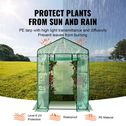 4.6 X 4.6 X 6.6 Ft. Walk-In Greenhouse with Shelves, PE Cover, Zipper Door, Steel Frame, for Planting and Storage
