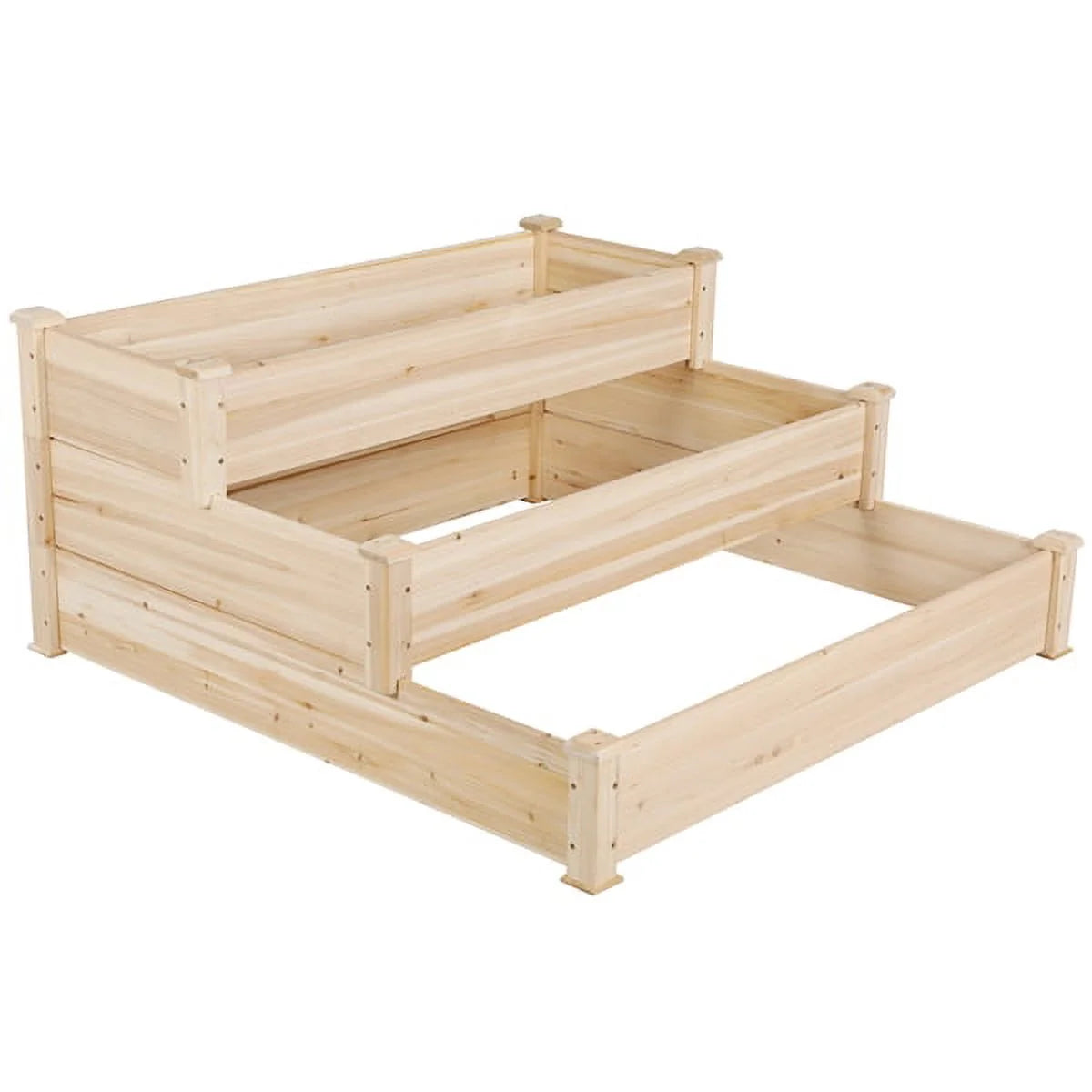 3 Tier Wood Raised Garden Bed Wood Elevated Flowers Vegetables Planter