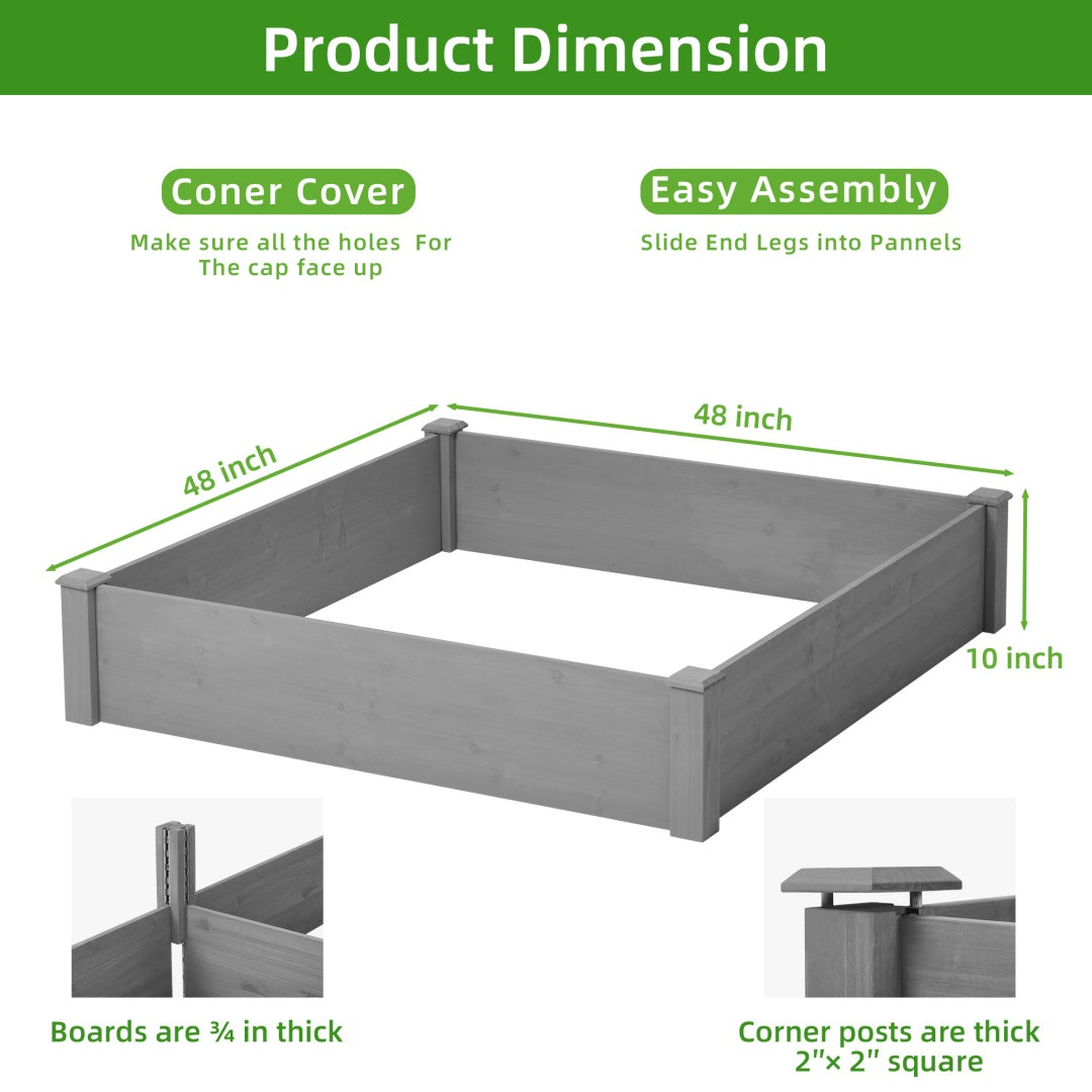 48X48X10 Inch Raised Planting Bed, Outdoor Floor Standing Wooden Planting Box, Tool-Free Assembly