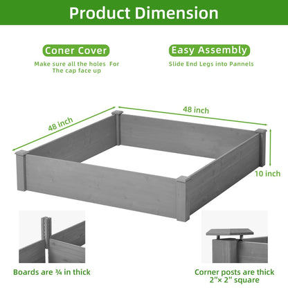 48X48X10 Inch Raised Planting Bed, Outdoor Floor Standing Wooden Planting Box, Tool-Free Assembly