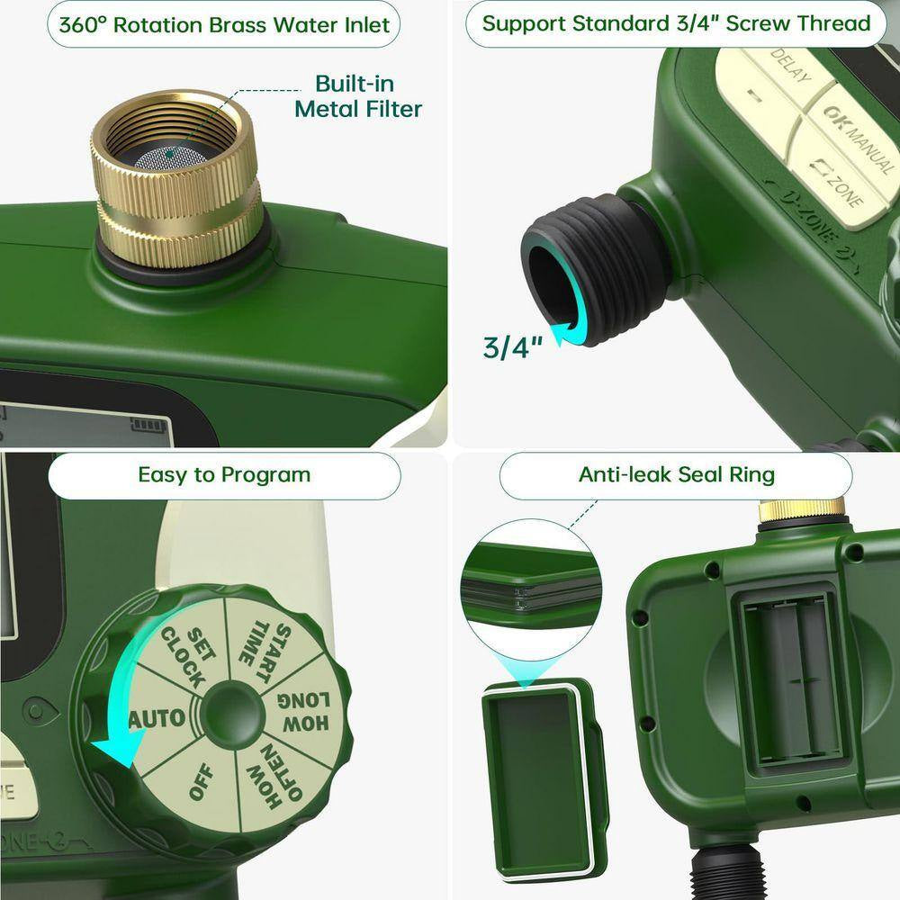 Hose Timer Sprinkler Timer Outdoor with Brass Inlet, 2 Outlet