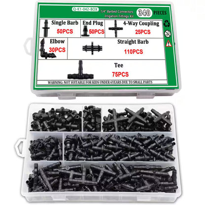 340 Piece 1/4 In. Drip Irrigation Kit with Barbed Connectors for Garden, Lawn, and Flower Pot