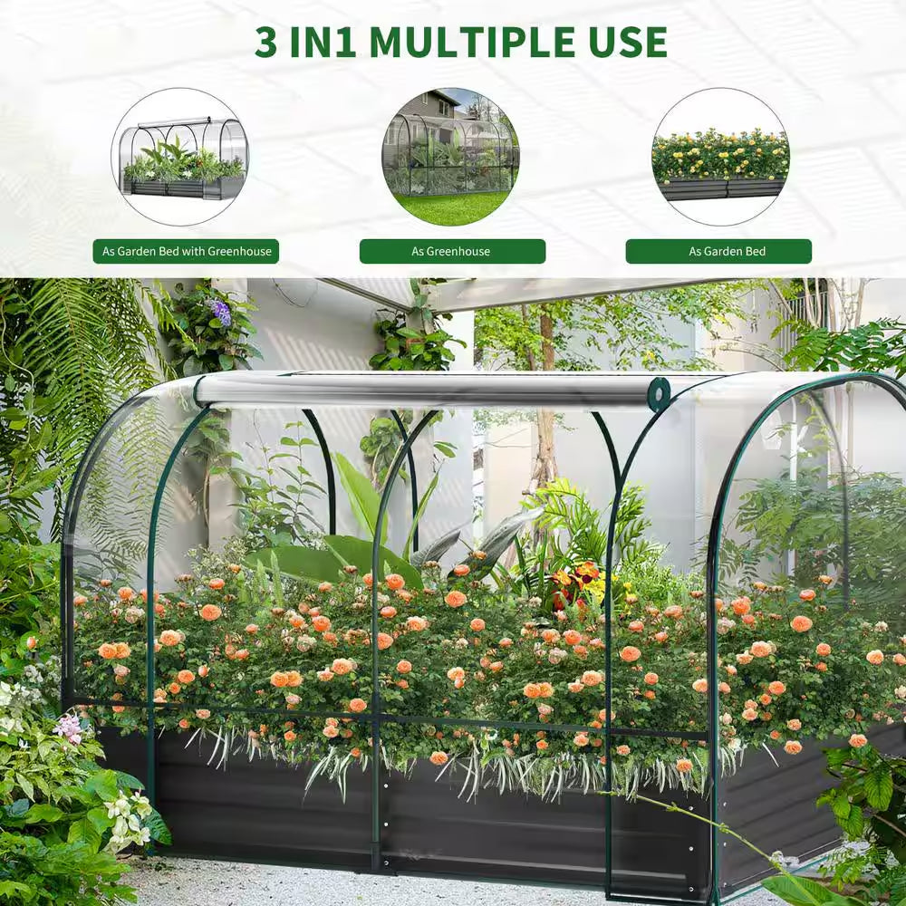 Portable Greenhouse Cover W/Raised Garden Bed and 2-Roll-Up Windows Metal Mini Greenhouse 71 In. X 35 In. X 45 In.