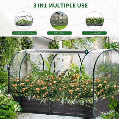 Portable Greenhouse Cover W/Raised Garden Bed and 2-Roll-Up Windows Metal Mini Greenhouse 71 In. X 35 In. X 45 In.