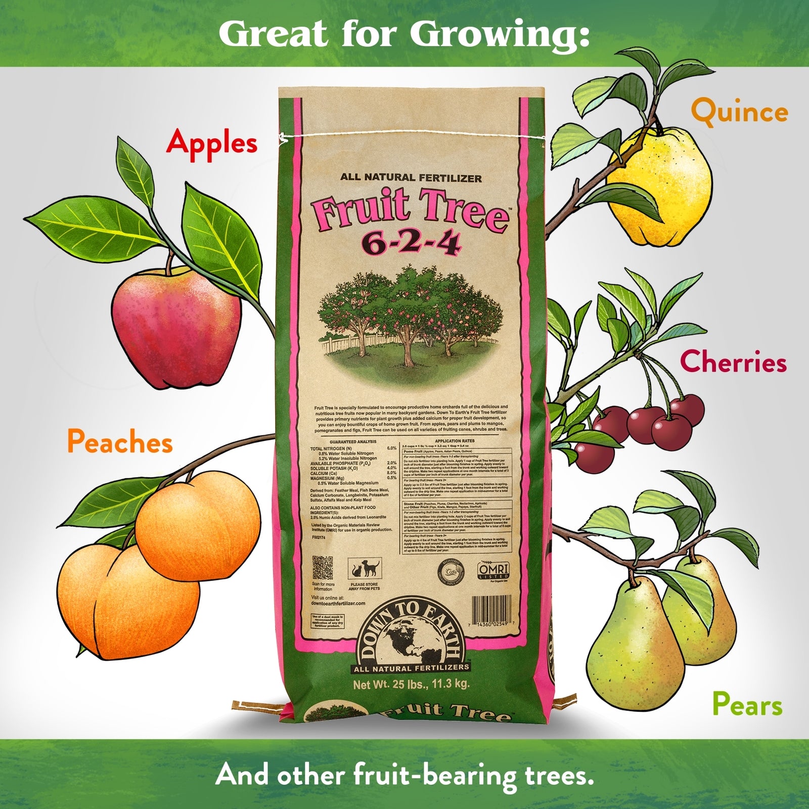 Down to Earth Organic Fruit Tree 6-2-4 All-Natural Fertilizer Mix, 25 Lbs