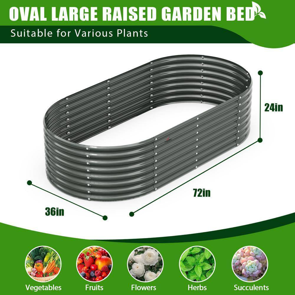 6X3X2Ft Metal Oval Outdoor Raised Garden Bed for Planting Vegetables Flowers Herb, Gray