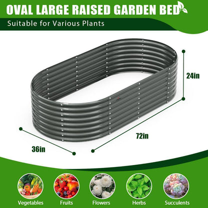 6X3X2Ft Metal Oval Outdoor Raised Garden Bed for Planting Vegetables Flowers Herb, Gray