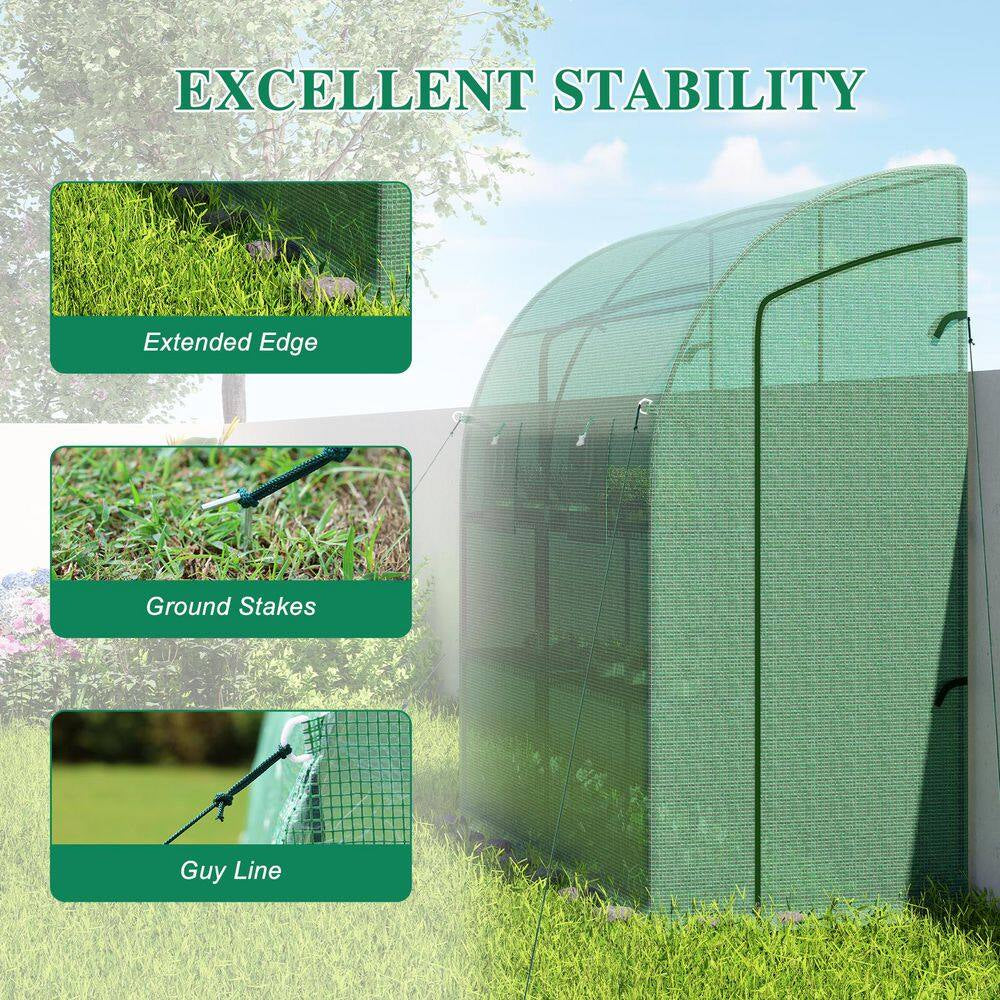 40 In. W X 79 In. D X 85 In. H Outdoor Lean-To Walk-In Tunnel Portable Greenhouse with Shelf, Green