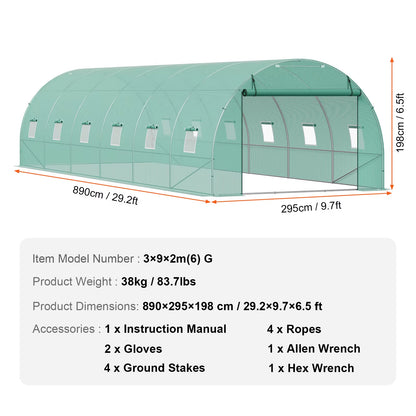 Walk-In Tunnel Greenhouse Hoop House Greenhouse Tunnel Plant Hot House with Steel Frame PE Cover Roll-Up Zipper Door