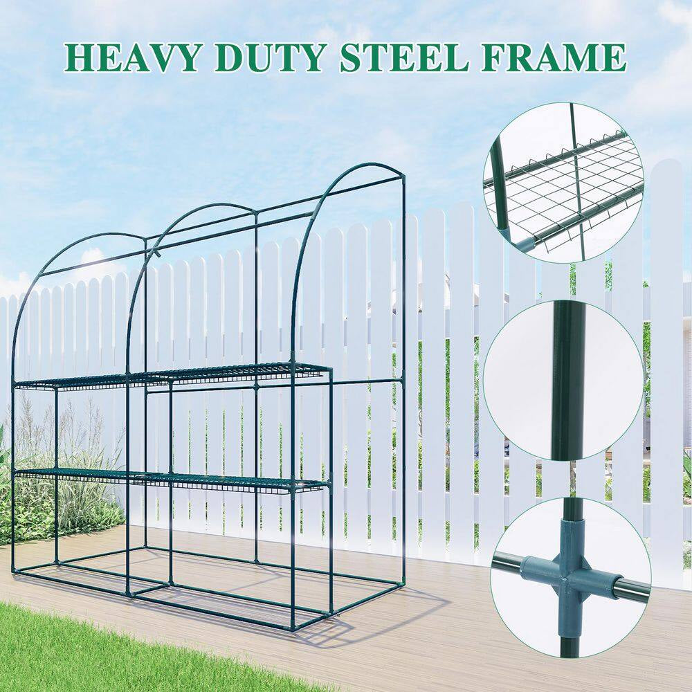 40 In. W X 79 In. D X 85 In. H Outdoor Lean to Walk-In Tunnel Portable Greenhouse with Shelf, White