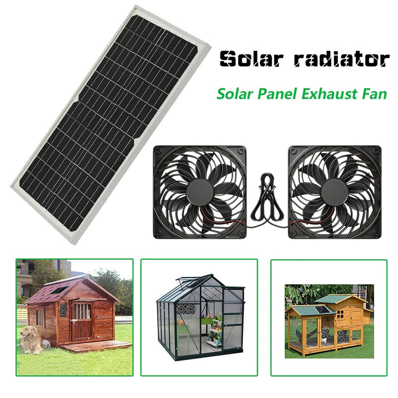 12V Solar Fan Durable Exhaust Kit with Photovoltaic Panel, No Wiring Required for Chicken Coop/Greenhouse/Pet Greenhouse
