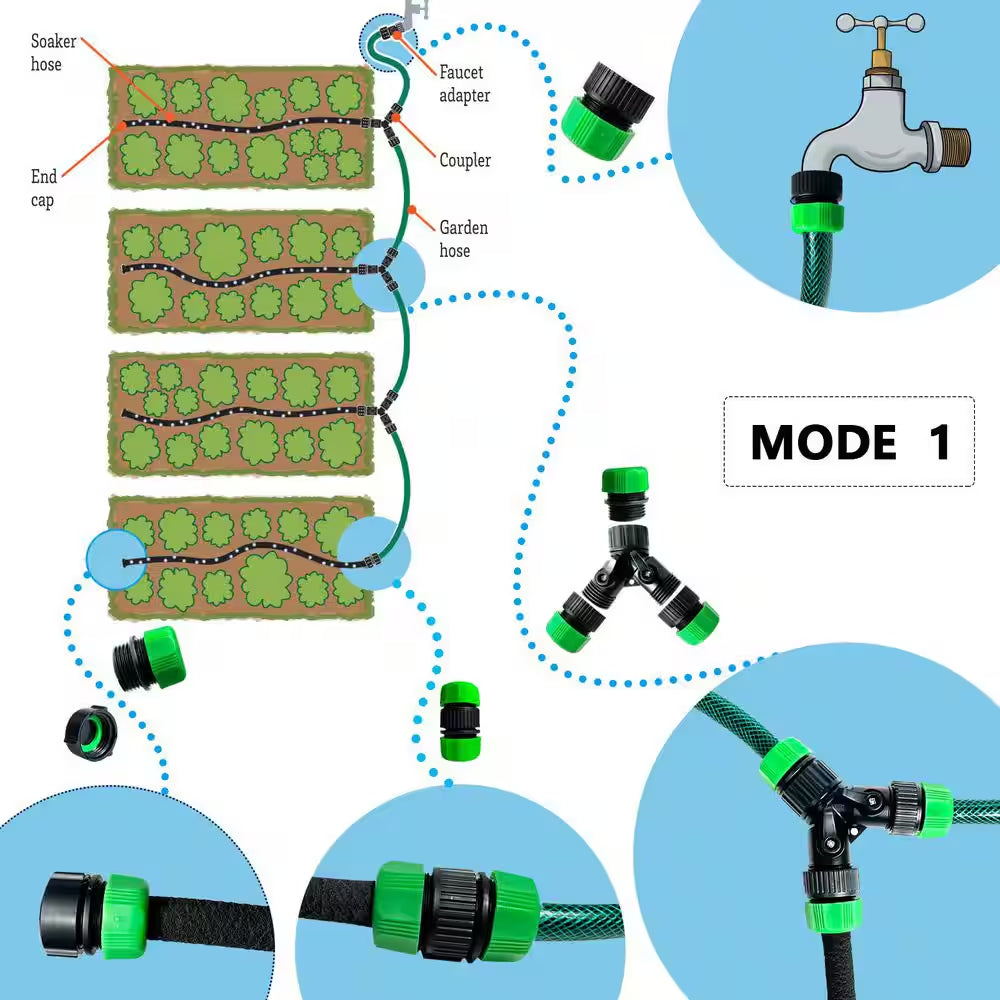 16-Piece Hose Connector Set with Female Connector, Male Connector, Valves and Straight Connectors for 0.5 In. Hose