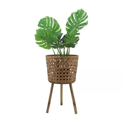 Brown Bamboo round Outdoor Planter for Garden Pool, for Planting and Potting Succulents, 3-Pack