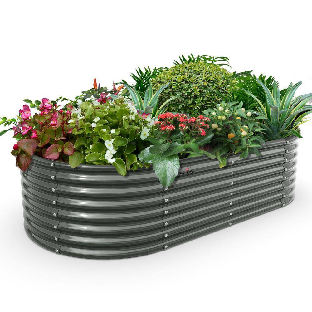 6X3X2Ft Metal Oval Outdoor Raised Garden Bed for Planting Vegetables Flowers Herb, Gray