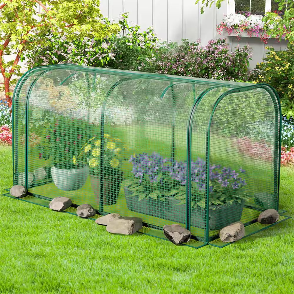 Fir Wood Raised Garden Bed with Greenhouse Waterproof Sun-Protective Green Hot House Green+Natural