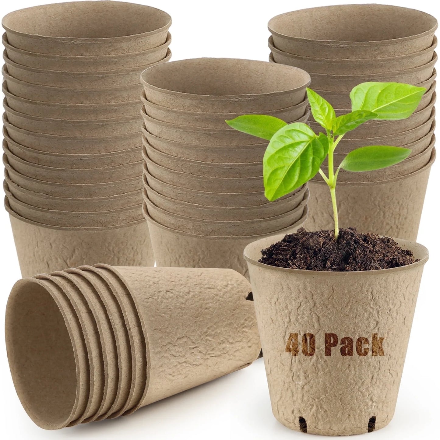 40 Pack Peat Pots for Seedlings, 3.15 Inch Biodegradable Seed Starter Planting Pots for Seedlings