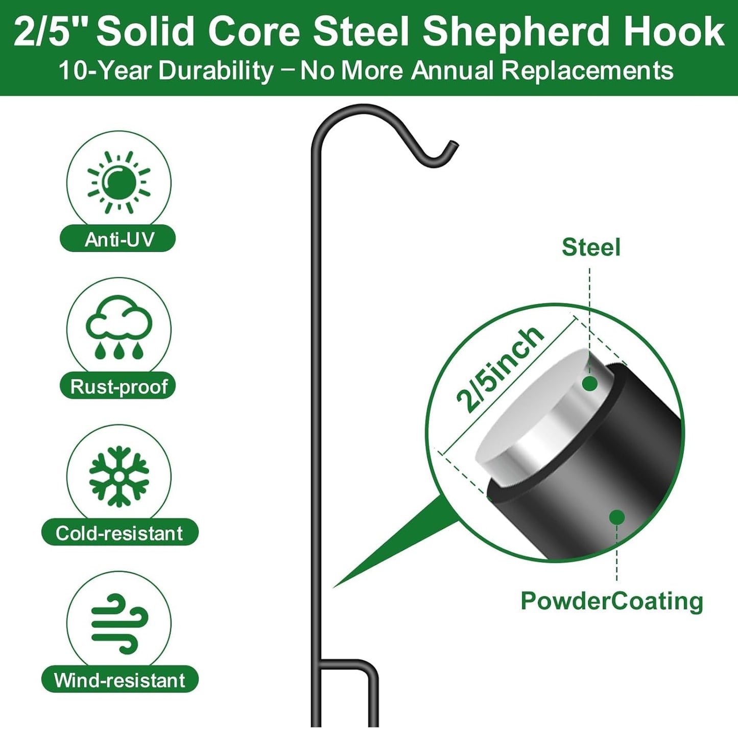 4 Pack Solid Shepherd Hook 37 Inch One Piece Structure No Assembly Required Heavy Duty Solid Shepards Garden Outdoor for Hanging Plants Lanterns Hanger Wedding Black