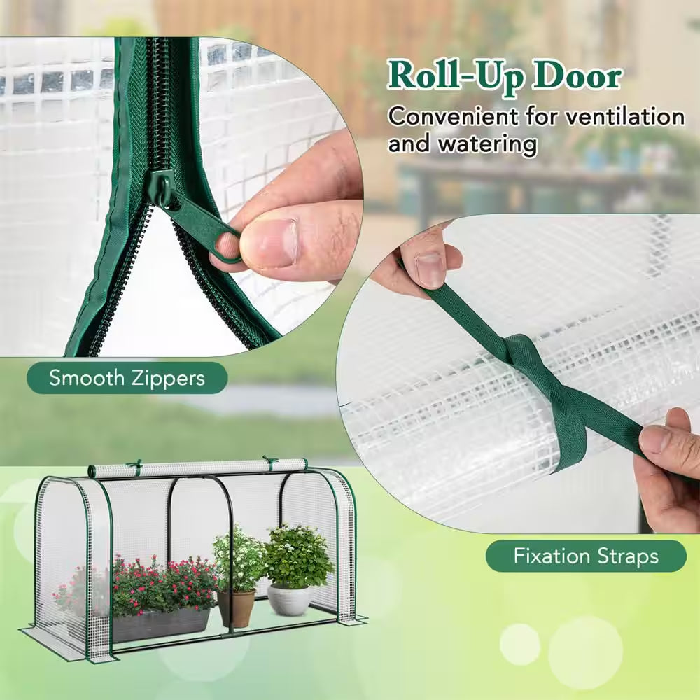 Fir Wood Raised Garden Bed with Greenhouse Waterproof Sun-Protective Green Hot House White+Grey