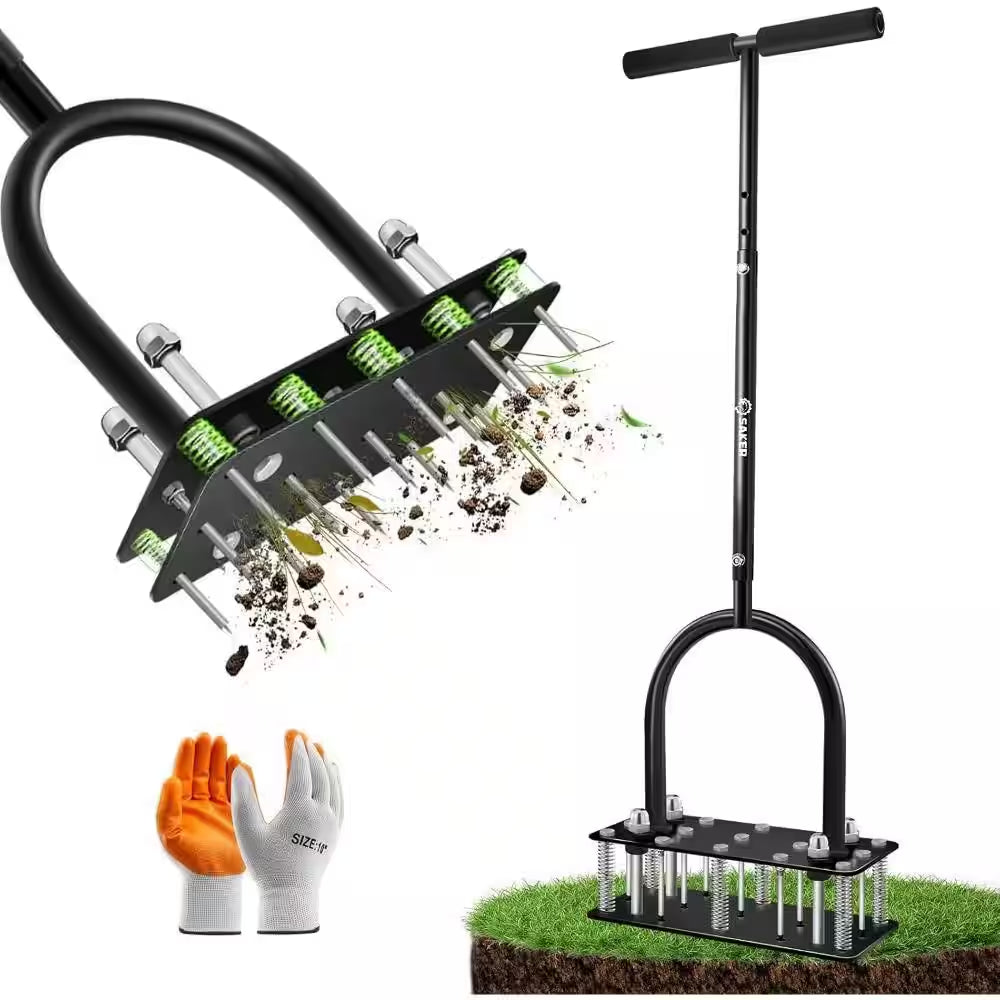 15 Tine Aerator Metal Manual Aerator for Loosening Soil in Black