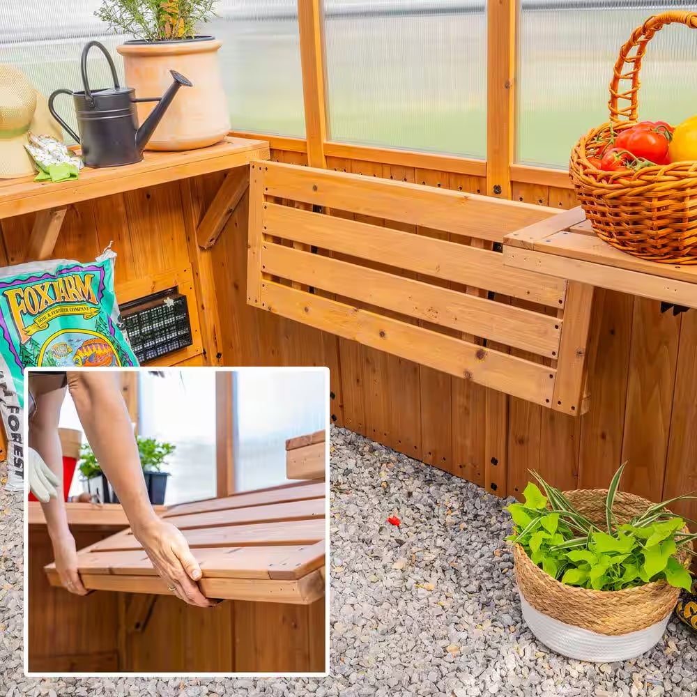 Zalie 12 Ft. X 7 Ft. X 7 Ft. 2 In. All Cedar Natural Wood Modern Greenhouse with Temperature Activated Exhaust Fan