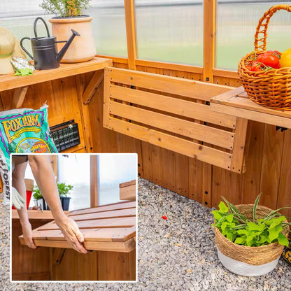 Zalie 12 Ft. X 7 Ft. X 7 Ft. 2 In. All Cedar Natural Wood Modern Greenhouse with Temperature Activated Exhaust Fan