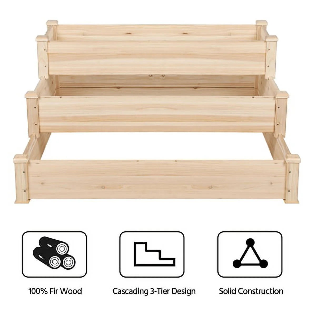 3 Tier Wood Raised Garden Bed Wood Elevated Flowers Vegetables Planter