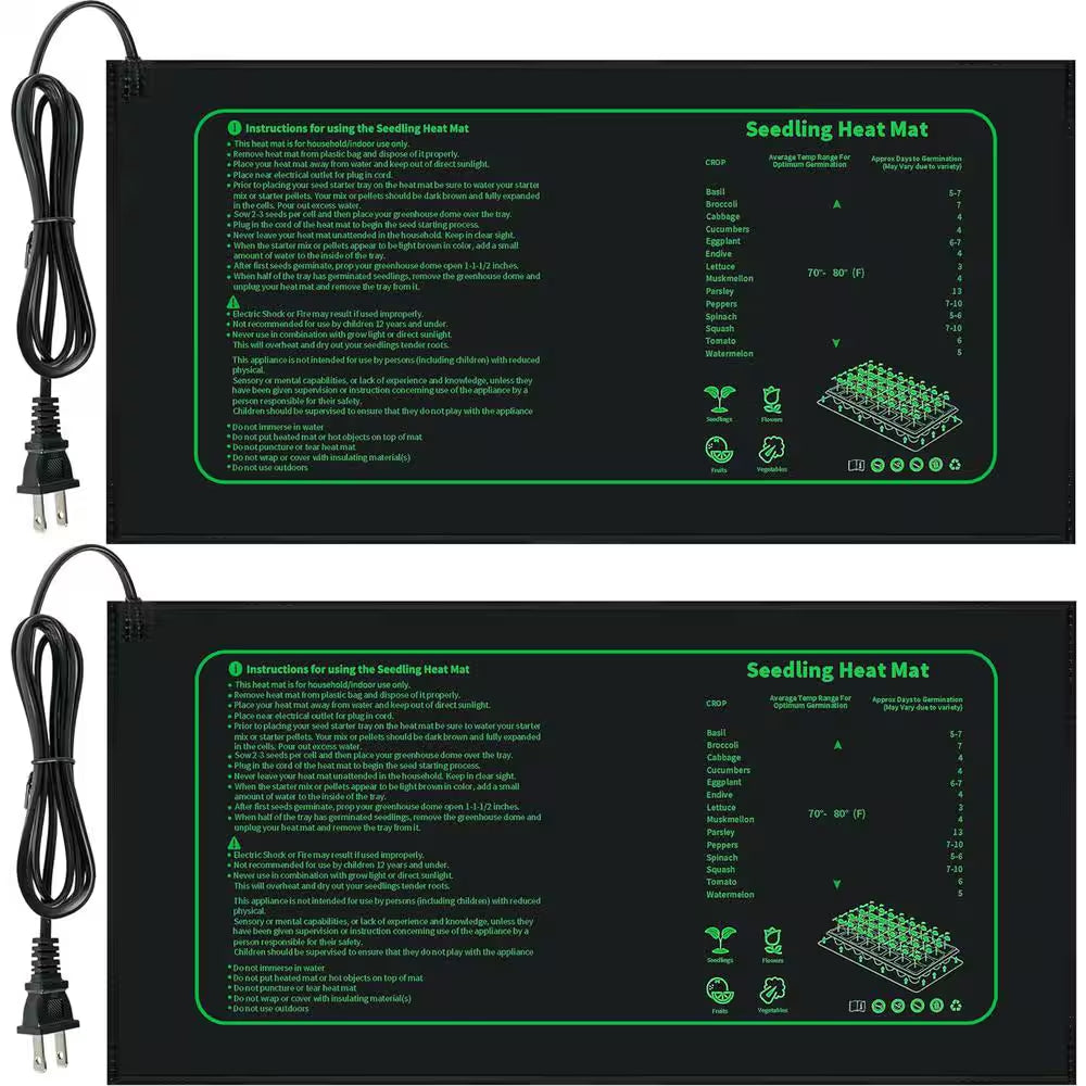 10 In. X 20.75 In. Seedling Heat Mat for Seed Starting, Waterproof Heating Pad for Indoor Plants Germination (2-Pack)