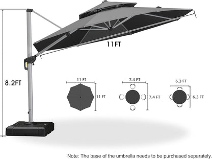11 Feet Patio Umbrella Outdoor round Umbrella Large Cantilever Umbrella Windproof Offset Heavy Duty Sun for Garden Deck Pool Patio, Grey