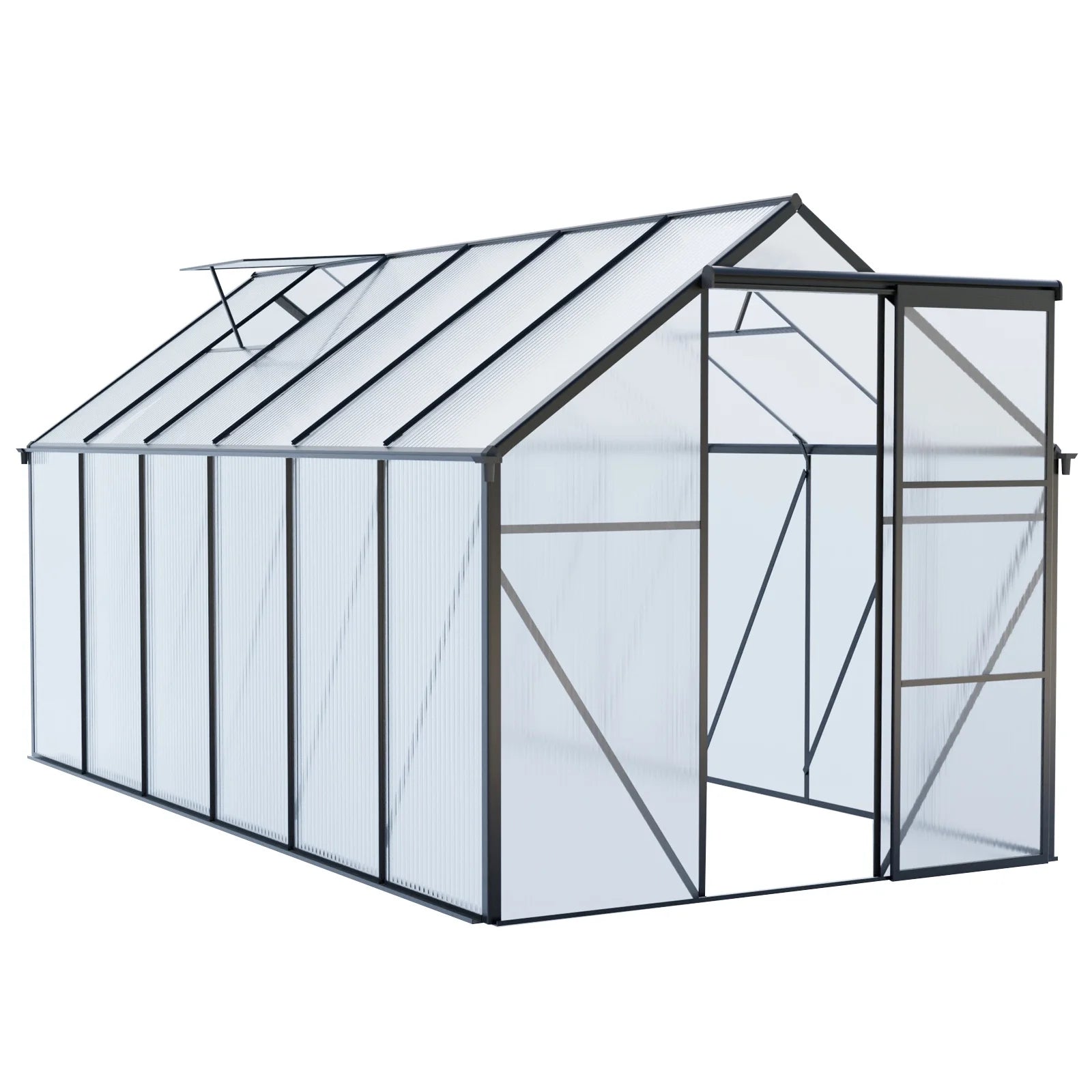 Walk in Greenhouse, Garden Greenhouse for Outdoors, Upgraded Polycarbonate Plant Greenhouse with Sliding Door, Adjustable Roof Vent, 6X12Ft, TE3067