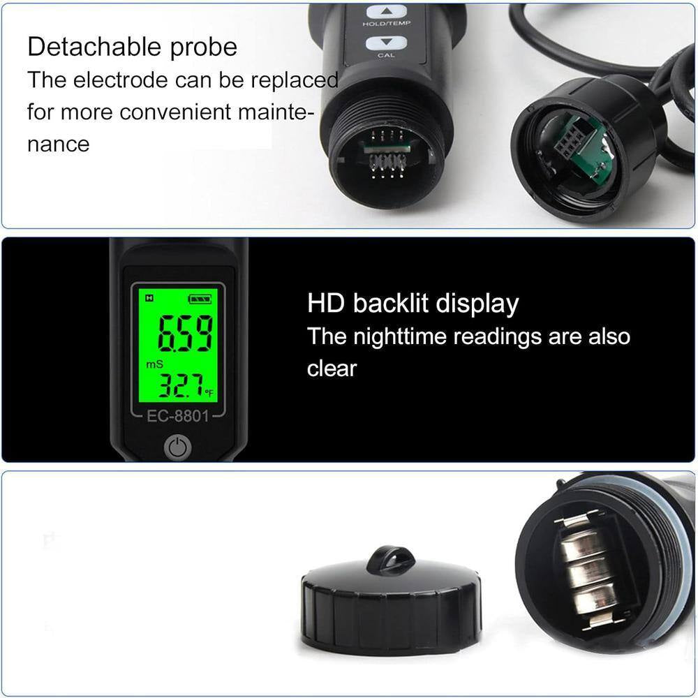 Digital Soil Tester LCD Backlight Display Soil EC Temperature Tester Portable Conductivity Meter for Hydroponics, Black