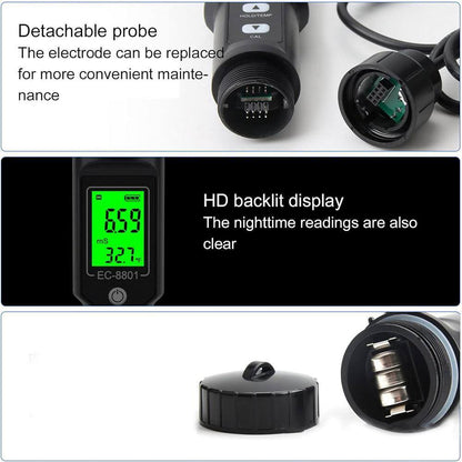 Digital Soil Tester LCD Backlight Display Soil EC Temperature Tester Portable Conductivity Meter for Hydroponics, Black