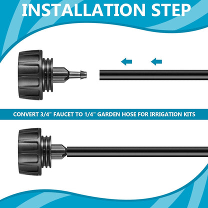 Retisee 12 Pcs 1/4 Inch Drip Irrigation Hose Connectors to 3/4 Inch Garden Fauce