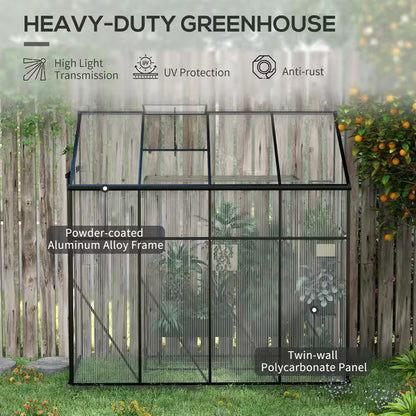 50 In. X 99.5 In. X 94.5 In. Aluminum Alloy, Polycarbonate Black Polycarbonate GREENHOUSE