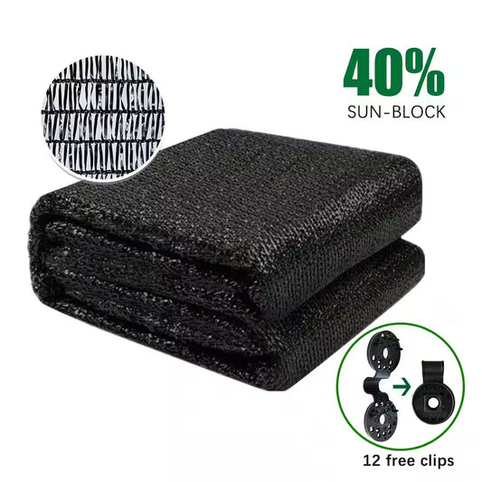 6 Ft. X 12 Ft. 40% Shade Cloth Sunblock Fabric Cut Edge with Free Cilps UV Resistant for Garden Plants Cover, Black