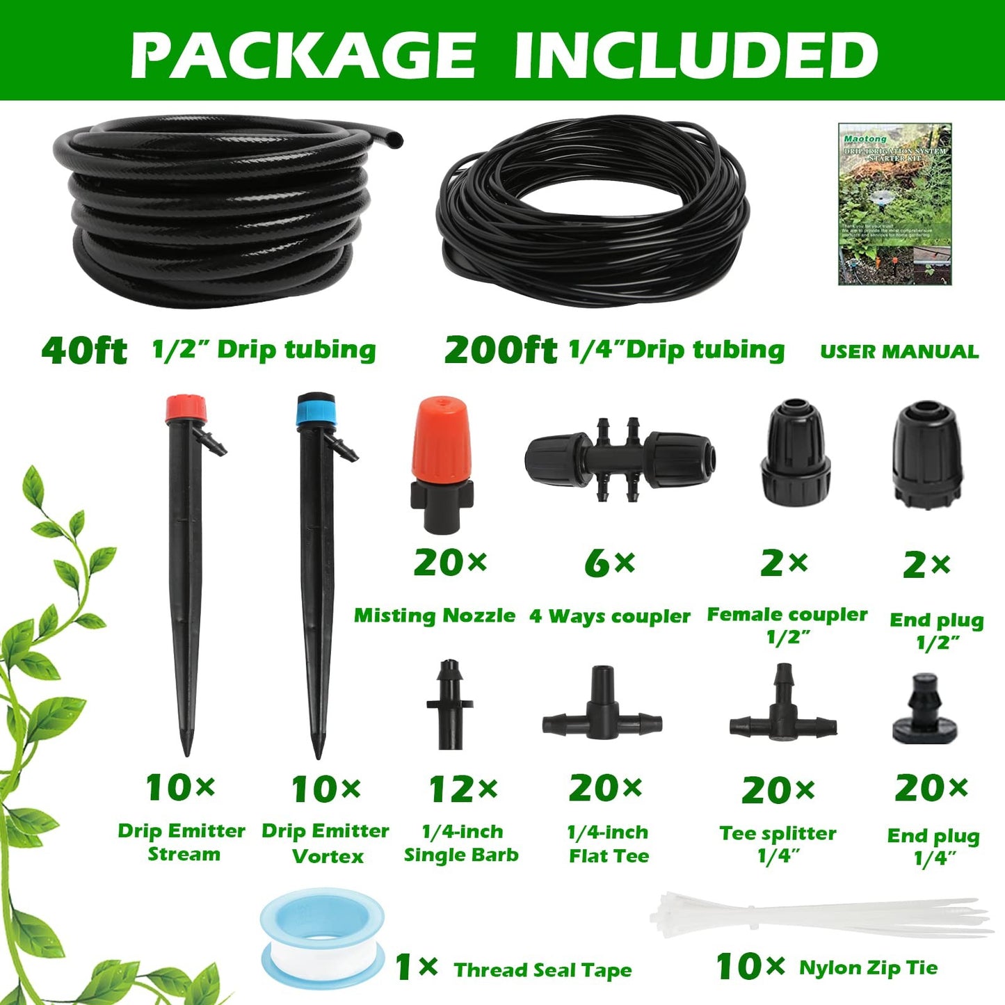 Maotong 240Ft Drip Irrigation System Kit, Automatic Garden Watering Mi