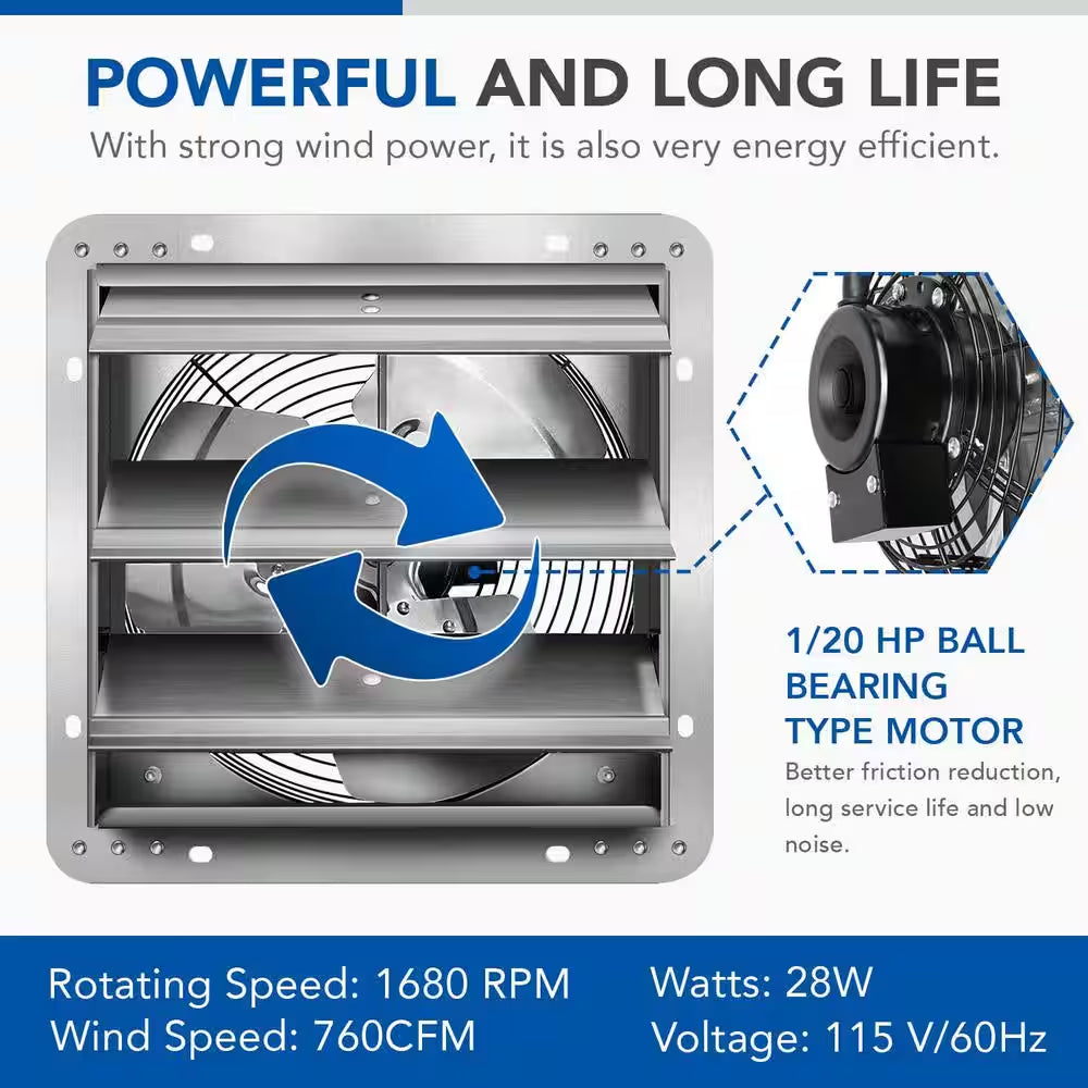 10 In. Silver 820 CFM Aluminum High-Speed Shutter Exhaust Fan