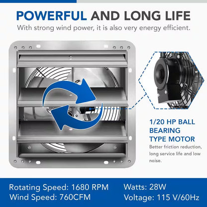 10 In. Silver 820 CFM Aluminum High-Speed Shutter Exhaust Fan