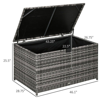 Dark Gray 113 Gal. All-Weather Wicker Deck Box, Outdoor Storage Box for Patio Cushions, Pool Supplies, Garden Tools