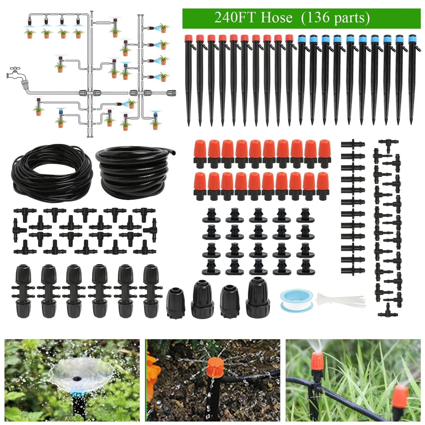 Maotong 240Ft Drip Irrigation System Kit, Automatic Garden Watering Mi