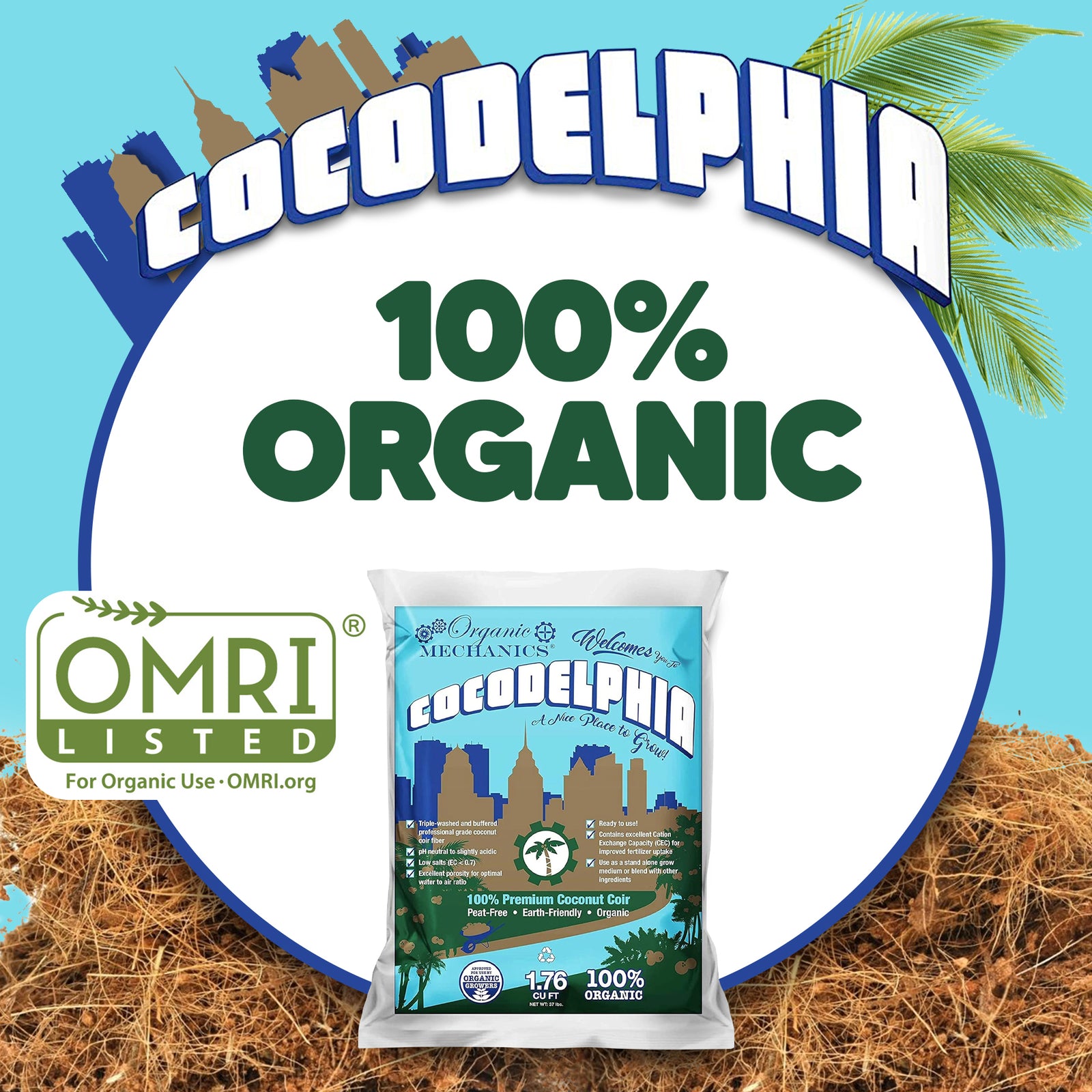 Organic Mechanics Premium Coconut Coir Cocodelphia Potting Soil, 1.76 Cu Ft